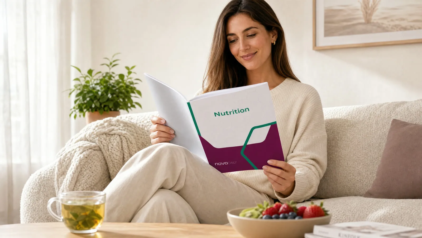 Eine Frau liest ihren personalisierten Ernährungsbericht