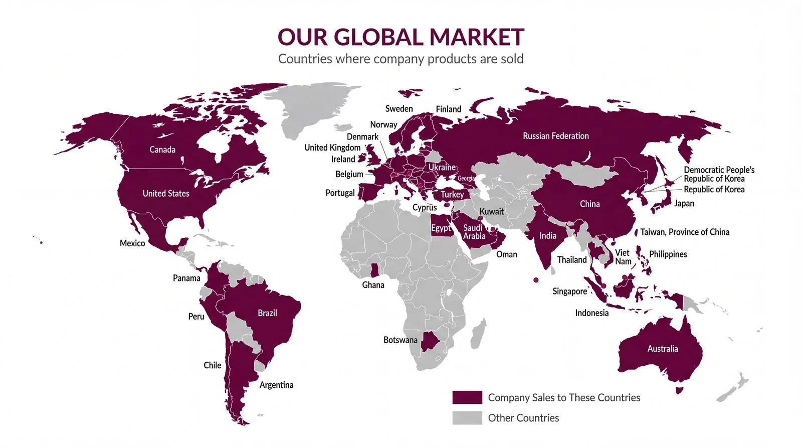 World map highlighting the countries where Novogenia products are sold